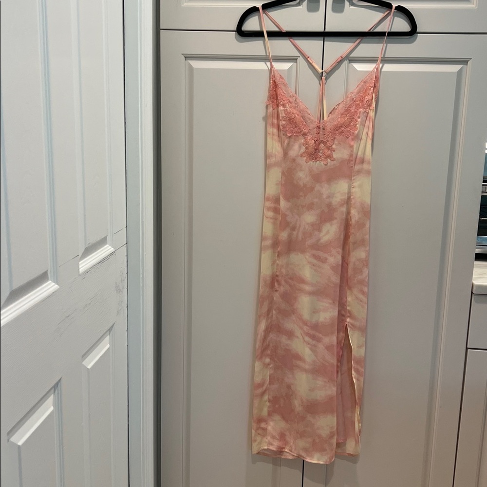 Free People Pink and Cream Lace Slip Dress
